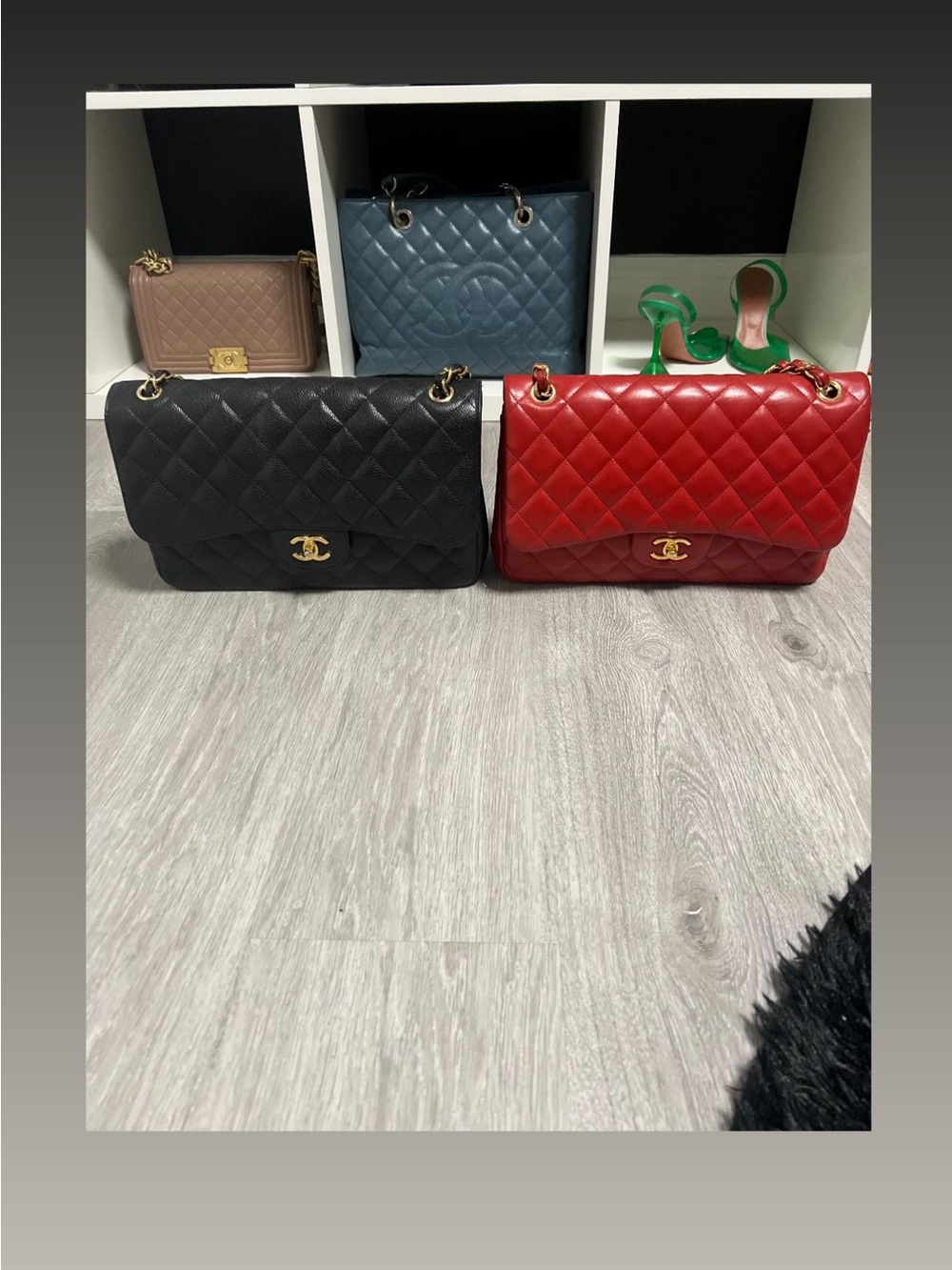 CHANEL Quilted Double Flap Shoulder Bag in Black and Red